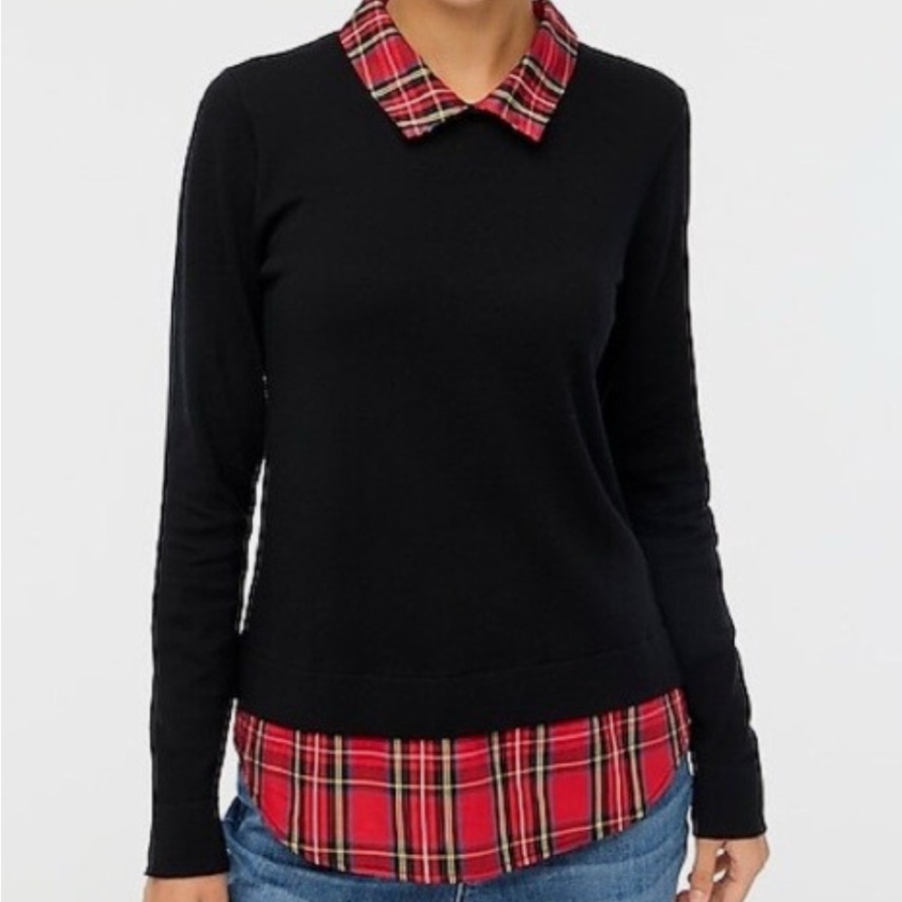 J Crew Tartan Plaid Collar and Hem Top